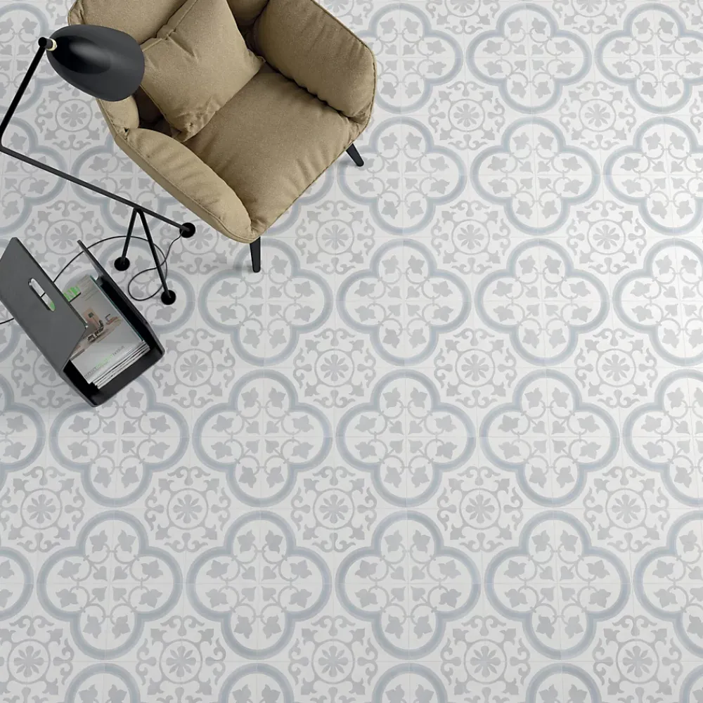 Les Carreaux De Jean Carrelage Imitation Carreaux De Ciment 22,3x22,3 HAVANA Silver Ornate - Les Carreaux de Jean- Carrelage Sol Effet Carreaux De Ciment
