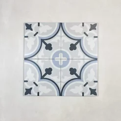 Les Carreaux De Jean  Carrelage Imitation Carreaux de Ciment LA MADELEINE 20x20 Flavie Bleu - Les Carreaux de Jean- Carrelage Sol Effet Carreaux De Ciment