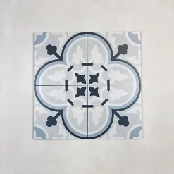 Les Carreaux De Jean  Carrelage Imitation Carreaux de Ciment LA MADELEINE 20x20 Flavie Bleu - Les Carreaux de Jean- Carrelage Sol Effet Carreaux De Ciment