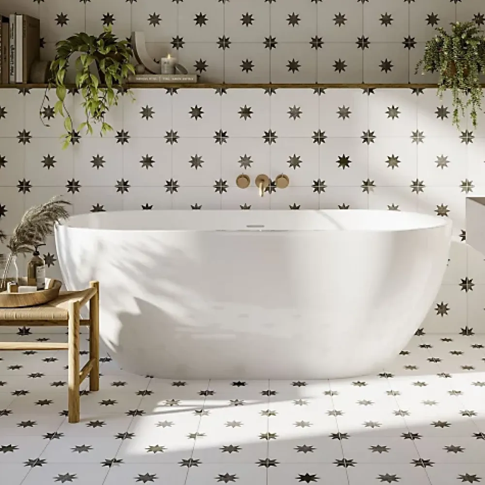 Les Carreaux De Jean Carrelage Imitation Carreaux de Ciment Blanc Étoile STAR 44x44 White- Les Carreaux de Jean- Carrelage Sol Effet Carreaux De Ciment|Carrelage Sol Pour Cuisine