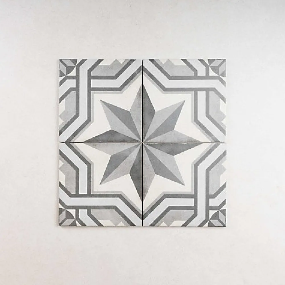 Gioia Materia Carrelage Imitation Carreaux de Ciment ART NOUVEAU DECOR 20x20 Cinema Grey - Les Carreaux de Jean- Carrelage Sol Effet Carreaux De Ciment