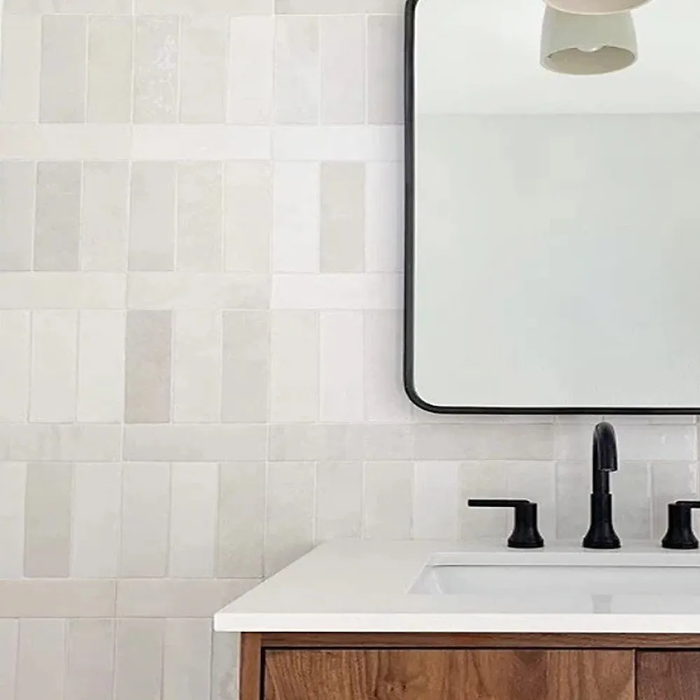 Concept Mosaïque carrelage imitation zellige 6.5x20 cm MALEM WHITE- Faïence Pour Salle De Bains|Faïence Unie