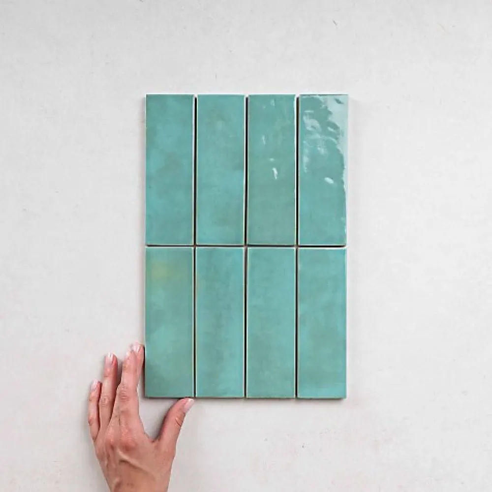 Les Carreaux De Jean Faïence Pour Pièce À Vivre|Faïence Pour Cuisine<Carrelage intérieur Effet Zellige Turquoise BEJMAT 5x15 Lake - Les Carreaux de Jean