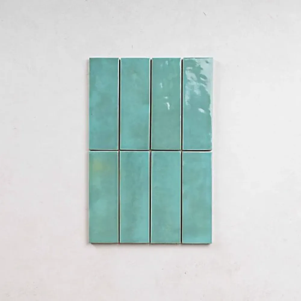 Les Carreaux De Jean Faïence Pour Pièce À Vivre|Faïence Pour Cuisine<Carrelage intérieur Effet Zellige Turquoise BEJMAT 5x15 Lake - Les Carreaux de Jean