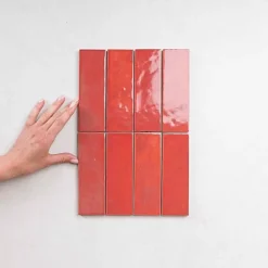 Les Carreaux De Jean  Carrelage intérieur Effet Zellige Rouge BEJMAT 5x15 Carmin - Les Carreaux de Jean- Faïence Pour Cuisine|Faïence Pour Douche