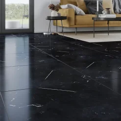 GoodHome Carrelage Sol Effet Marbre<Carrelage intérieur sol et mur effet marbre noir brillant L.59.5 x l.59.5 cm x ép.9 mm, Ultimate Marble