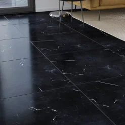 GoodHome Carrelage Sol Effet Marbre<Carrelage intérieur sol et mur effet marbre noir brillant L.59.5 x l.59.5 cm x ép.9 mm, Ultimate Marble
