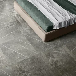 GoodHome Carrelage Mural Pour Pièce À Vivre|Carrelage Mural Effet Marbre<Carrelage intérieur sol et mur gris foncé effet marbre brillant L.59.5 x l.59.5 cm x ép.9 mm, Ultimate Marble