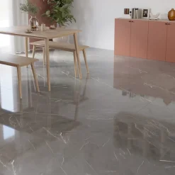 GoodHome Carrelage Mural Pour Pièce À Vivre|Carrelage Mural Effet Marbre<Carrelage intérieur sol et mur gris foncé effet marbre brillant L.59.5 x l.59.5 cm x ép.9 mm, Ultimate Marble