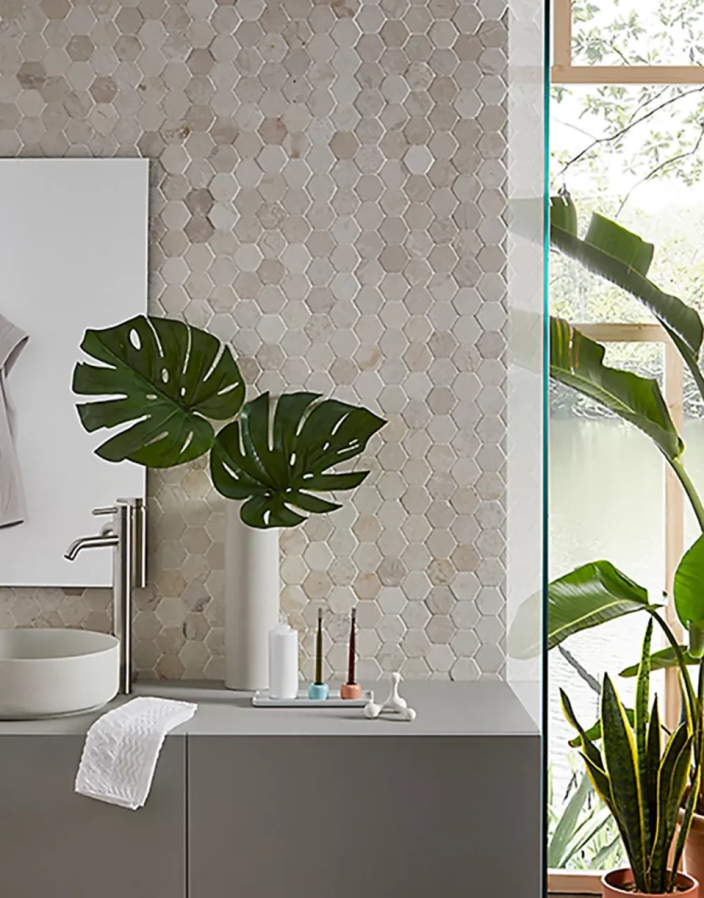 Pegane Carrelage mosaïque / Plaque de mosaïque mur et sol en marbre naturel coloris blanc - 33 x 33 cm- Mosaïque Pour Pièce À Vivre|Mosaïque