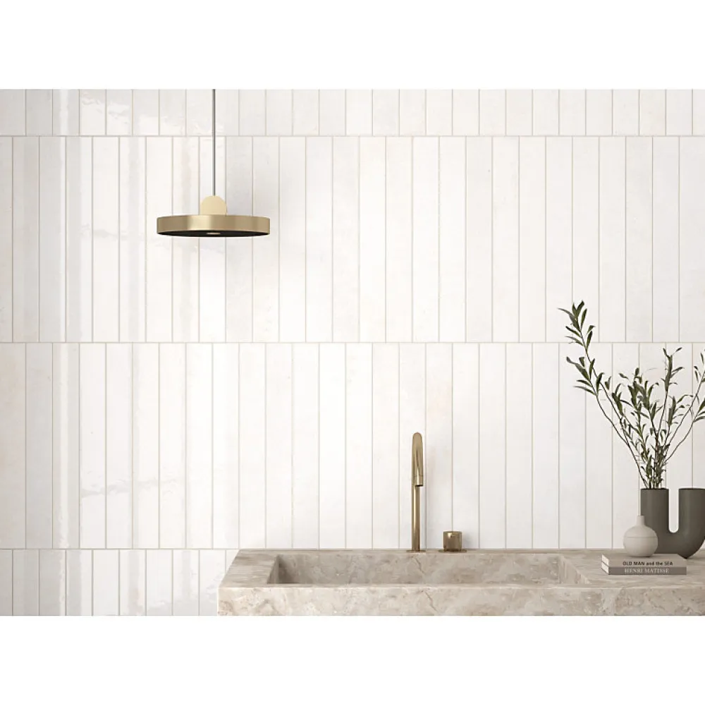 Aelle Carrelage Carrelage Sol Effet Pierre<Carrelage mur effet pierre blanc 5x40 cm brillant - VERTICALE CLEAN