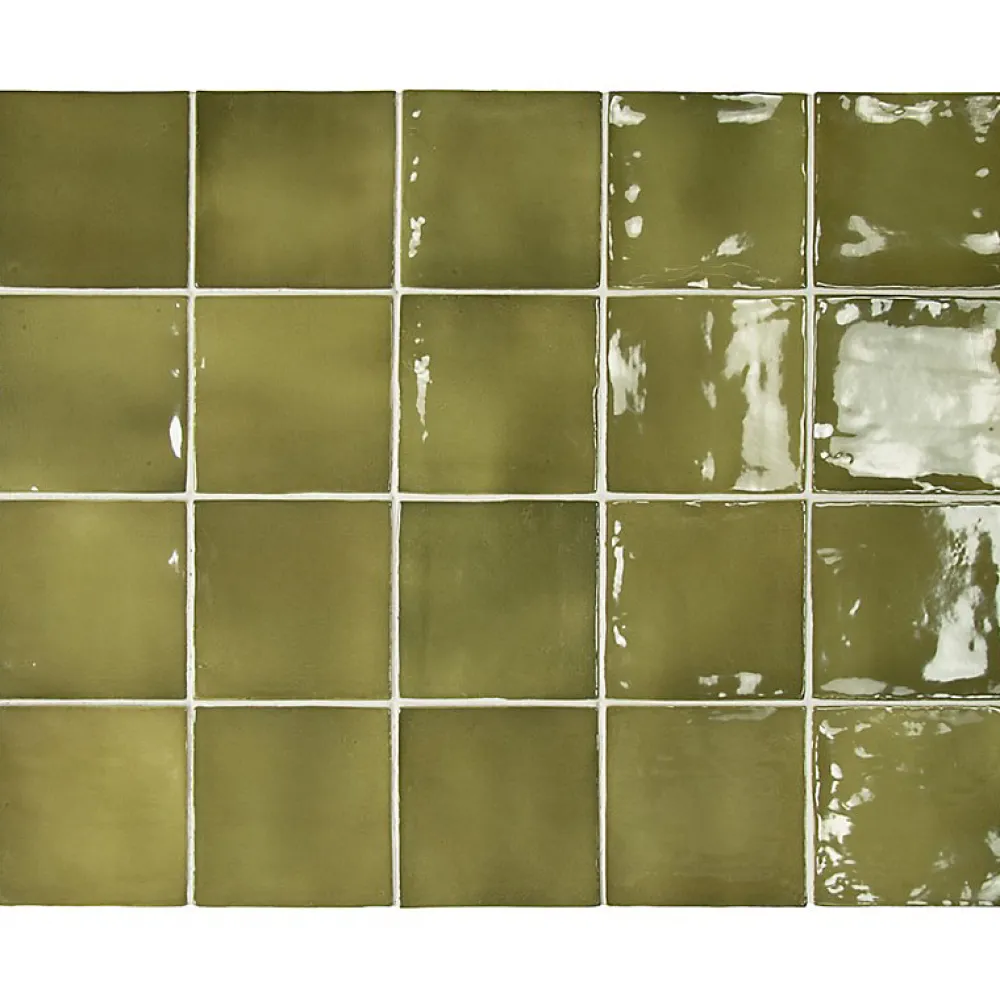 Aelle Carrelage Carrelage mur effet zellige vert 10x10 cm MANACOR BASIL GREEN- Carrelage Mural Uni