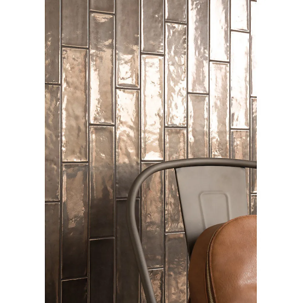 Aelle Carrelage Carrelage mur effet zellige bronze 6,5x26,6 cm CROMIA26 BRONZO- Carrelage Mural Uni