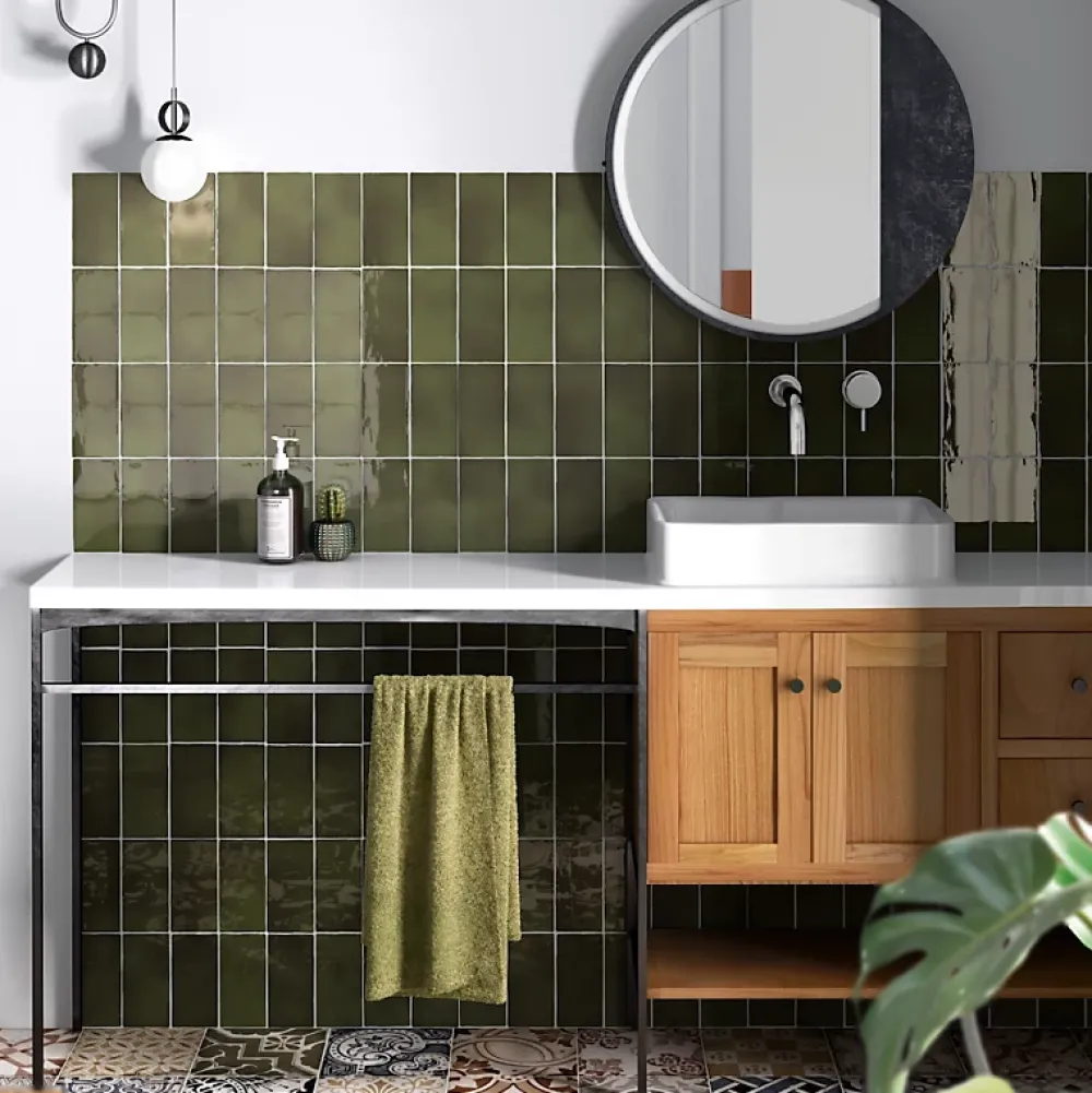 Aelle Carrelage Carrelage mur effet zellige vert 7,5x15 cm MANACOR BASIL GREEN- Carrelage Mural Uni