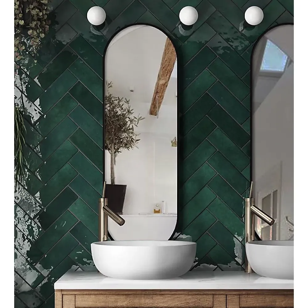 Aelle Carrelage Carrelage mur effet zellige bejmat vert 6,5x20 cm ARTISAN MOSS GREEN- Carrelage Mural Pour Pièce À Vivre|Carrelage Mural Pour Salle De Bains