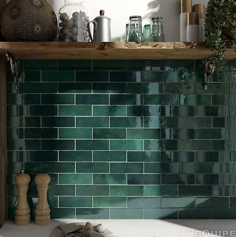 Aelle Carrelage Carrelage mur effet zellige bejmat vert 6,5x20 cm ARTISAN MOSS GREEN- Carrelage Mural Pour Pièce À Vivre|Carrelage Mural Pour Salle De Bains