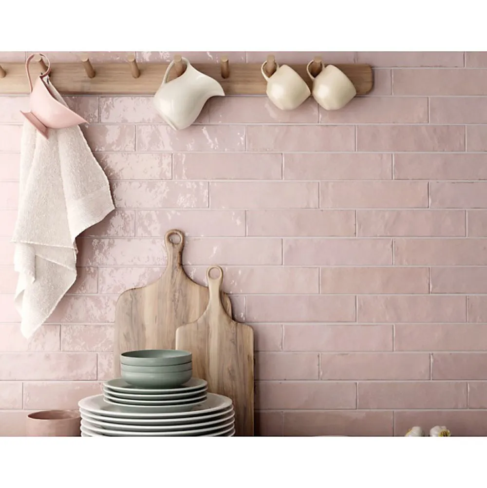 Aelle Carrelage Carrelage mur effet zellige rose brillant 6x24,6 cm TRIBECA TEA ROSE- Carrelage Sol Uni|Carrelage Sol Pour Wc