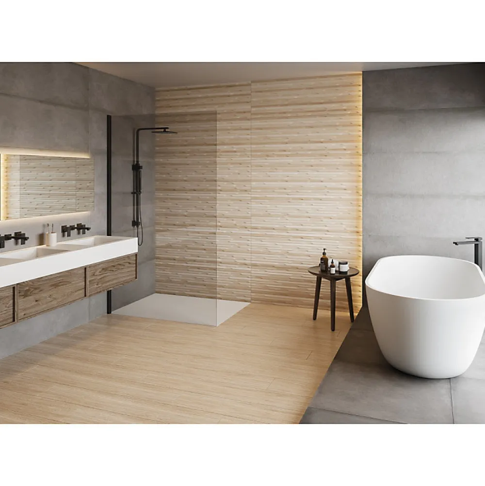Aelle Carrelage Carrelage mur faience effet bois à relief 40x120 cm WEWOOD CONCEPT CREMA- Faïence Pour Salle De Bains|Faïence Pour Pièce À Vivre