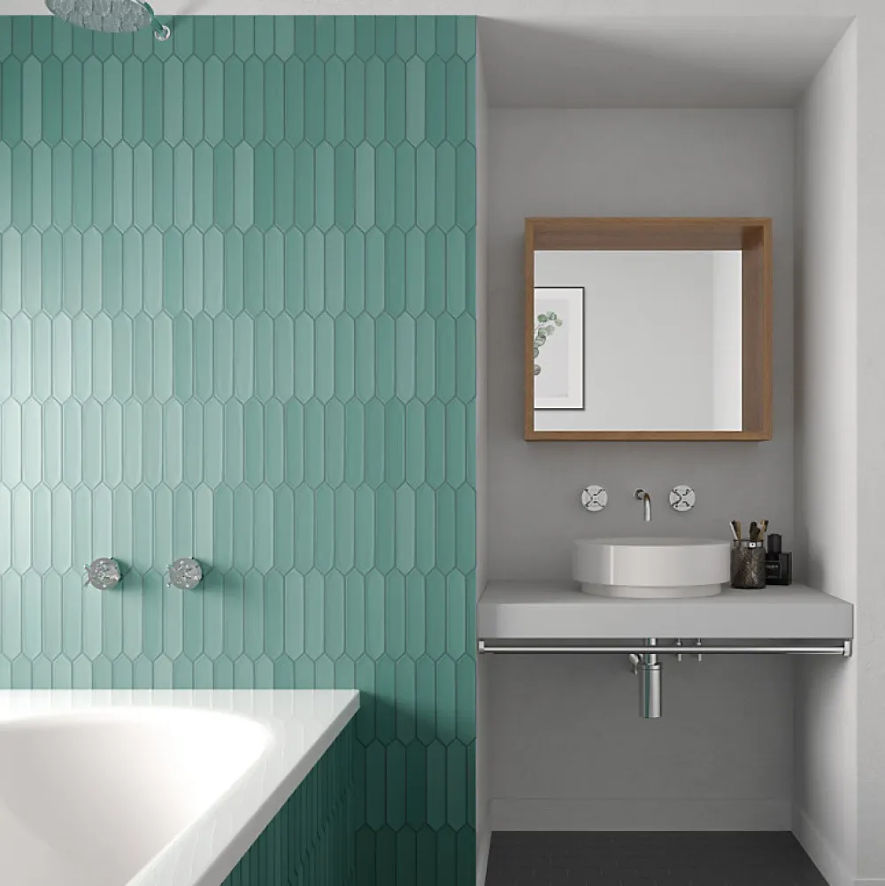 Aelle Carrelage Carrelage mur faience forme navette 5x25 cm mate LANSE VIRIDIAN- Faïence Pour Salle De Bains|Faïence Unie