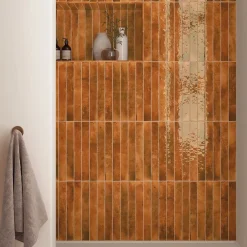 Lux Mosaic Carrelage Mur Intérieur Format allongé Orange Brillant. Bali Ginger 5x40 cm- Faïence Pour Salle De Bains