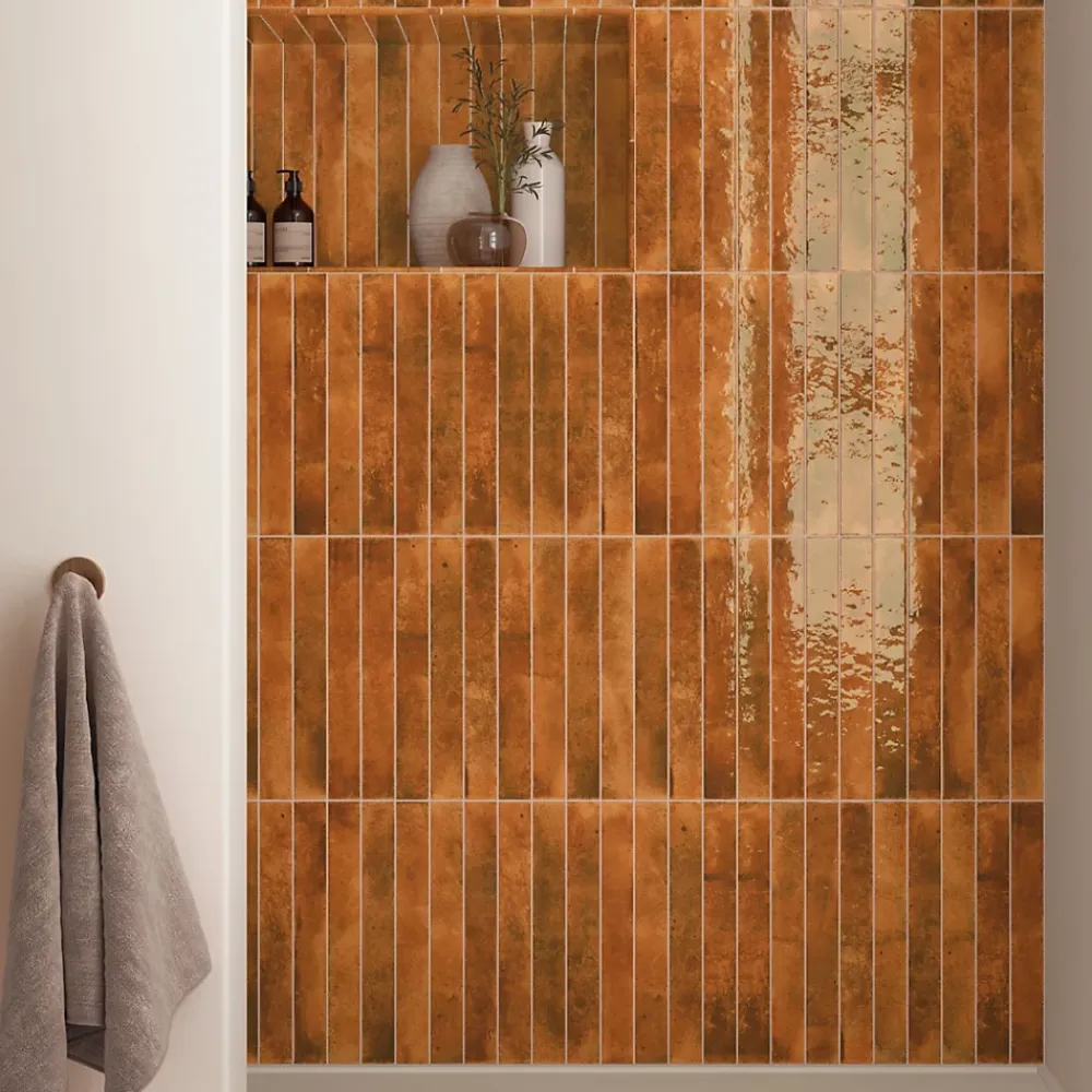 Lux Mosaic Carrelage Mur Intérieur Format allongé Orange Brillant. Bali Ginger 5x40 cm- Faïence Pour Salle De Bains
