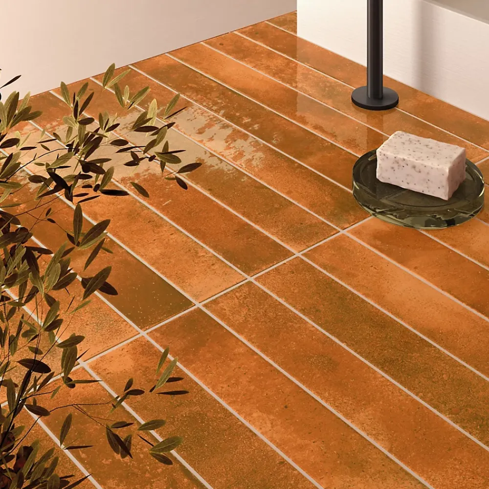 Lux Mosaic Carrelage Mur Intérieur Format allongé Orange Brillant. Bali Ginger 5x40 cm- Faïence Pour Salle De Bains