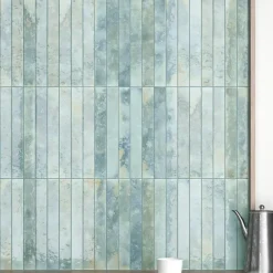 Lux Mosaic Carrelage Mur Intérieur Format allongé Bleu Brillant. Bali Aqua 5x40 cm- Faïence Pour Pièce À Vivre