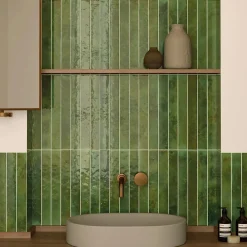 Lux Mosaic Carrelage Mur Intérieur Format allongé Vert Brillant. Bali Green 5x40 cm- Faïence Pour Salle De Bains|Faïence Pour Cuisine