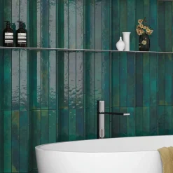 Lux Mosaic Carrelage Mur Intérieur Format allongé Bleu Brillant. Bali Hesper 5x40 cm- Faïence Pour Douche|Faïence Pour Salle De Bains