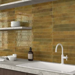 Lux Mosaic Faïence Pour Cuisine<Carrelage Mur Intérieur Format allongé Beige Détonifié Brillant. Bali Moss 5x40 cm