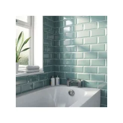 Eiffel art construction Carrelage Mural Uni<Carrelage mur relief métro parisien uni bleu turquoise brillant 7,5x15 cm METRO JADE