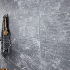GoodHome Carrelage Mural Uni<Carrelage mural décoratif effet pierre anthracite L.61,5 x l.30,8 cm x ép.8 mm, Shaded Slate