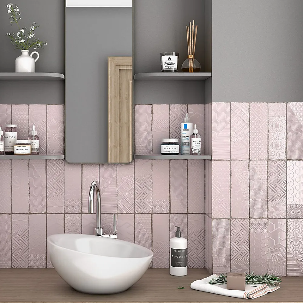 Lux Mosaic Carrelage Mural Uni|Carrelage Mural Pour Wc<Carrelage Mural Décoratif Brillant. Volga Pink 7,5x22cm
