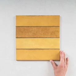 Gioia Materia Carrelage mural Effet Zellige Jaune TRIBE 6x24,6cm Pollen - Les Carreaux de Jean- Faïence Pour Cuisine