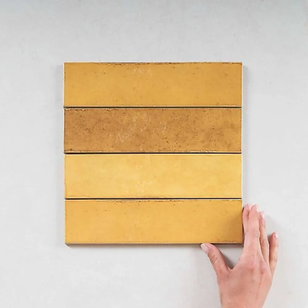 Gioia Materia Carrelage mural Effet Zellige Jaune TRIBE 6x24,6cm Pollen - Les Carreaux de Jean- Faïence Pour Cuisine