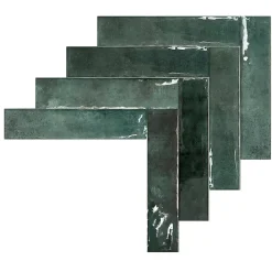 Allocarrelage Carrelage Mural Effet Zellige Vert 6,5x29,8 Monpelli Emerald Mix -- Carrelage Mural Pour Pièce À Vivre