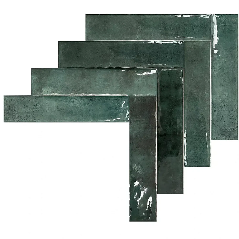 Allocarrelage Carrelage Mural Effet Zellige Vert 6,5x29,8 Monpelli Emerald Mix -- Carrelage Mural Pour Pièce À Vivre