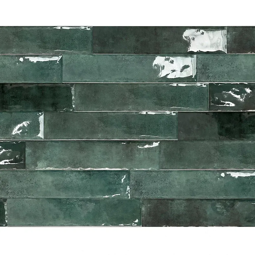 Allocarrelage Carrelage Mural Effet Zellige Vert 6,5x29,8 Monpelli Emerald Mix -- Carrelage Mural Pour Pièce À Vivre