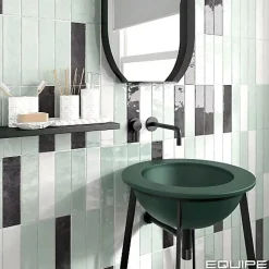 Gioia Materia Carrelage mural Effet Zellige Vert d'eau TRIBE 6x24,6cm Mint - Les Carreaux de Jean- Faïence Pour Cuisine|Faïence Pour Douche