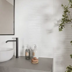 GoodHome Carrelage mural intérieur blanc brillant à cannelures L.60 x l.30 cm x ép.9 mm, Perouso- Faïence Unie|Faïence Pour Wc