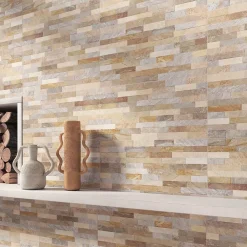 Carrelage mural intérieur effet pierre beige décor quartzite 3D L.60 x l.30 cm x ép.8,2 mm, Quartz 3D- Carrelage Mural Pour Wc|Carrelage Mural Effet Pierre