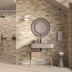 Carrelage mural intérieur effet pierre beige décor quartzite 3D L.60 x l.30 cm x ép.8,2 mm, Quartz 3D- Carrelage Mural Pour Wc|Carrelage Mural Effet Pierre