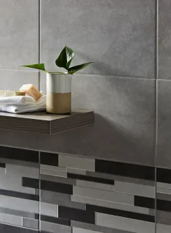 Carrelage Mural Pour Douche|Carrelage Mural Pour Cuisine<Carrelage mural intérieur décoratif effet béton, gris clair, noir L.25 x l.40 cm x ép.8,8 mm, Cimenti