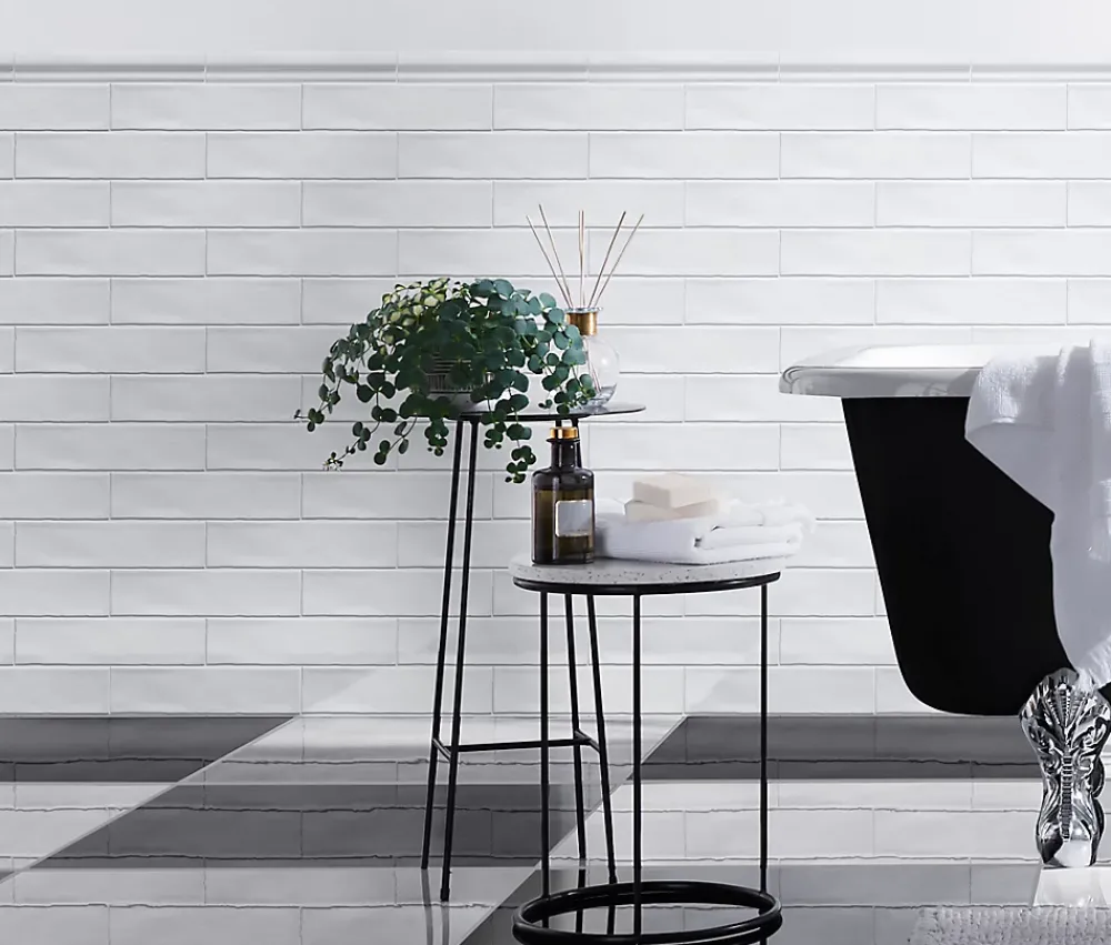GoodHome Carrelage mural intérieur blanc brillant effet carreaux anciens L.30,1 x l.7,5 cm x ép.8,5 mm, Vernisse- Carrelage Mural Pour Wc|Carrelage Mural Uni