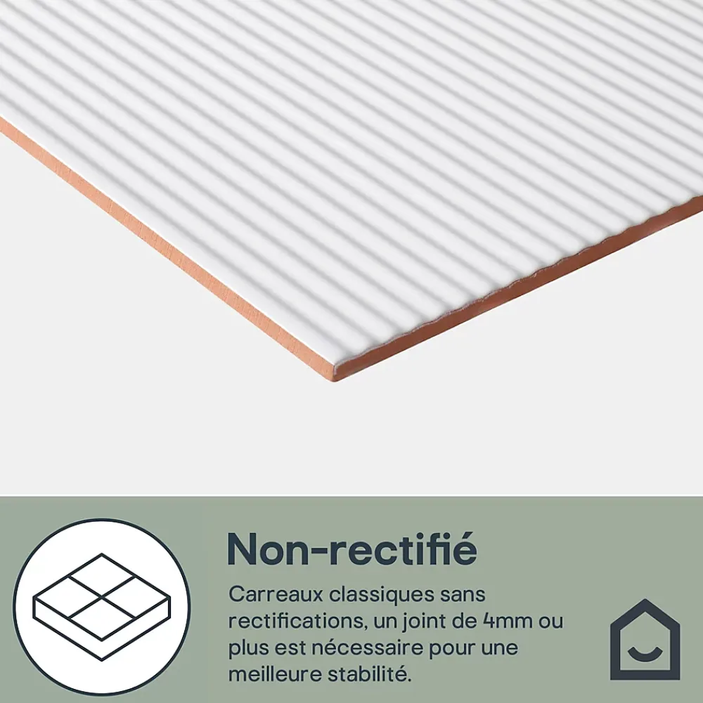 GoodHome Carrelage mural intérieur blanc mat à cannelures fines L.60 x l.30 cm x ép.9 mm, Perouso- Faïence Unie|Faïence Pour Wc