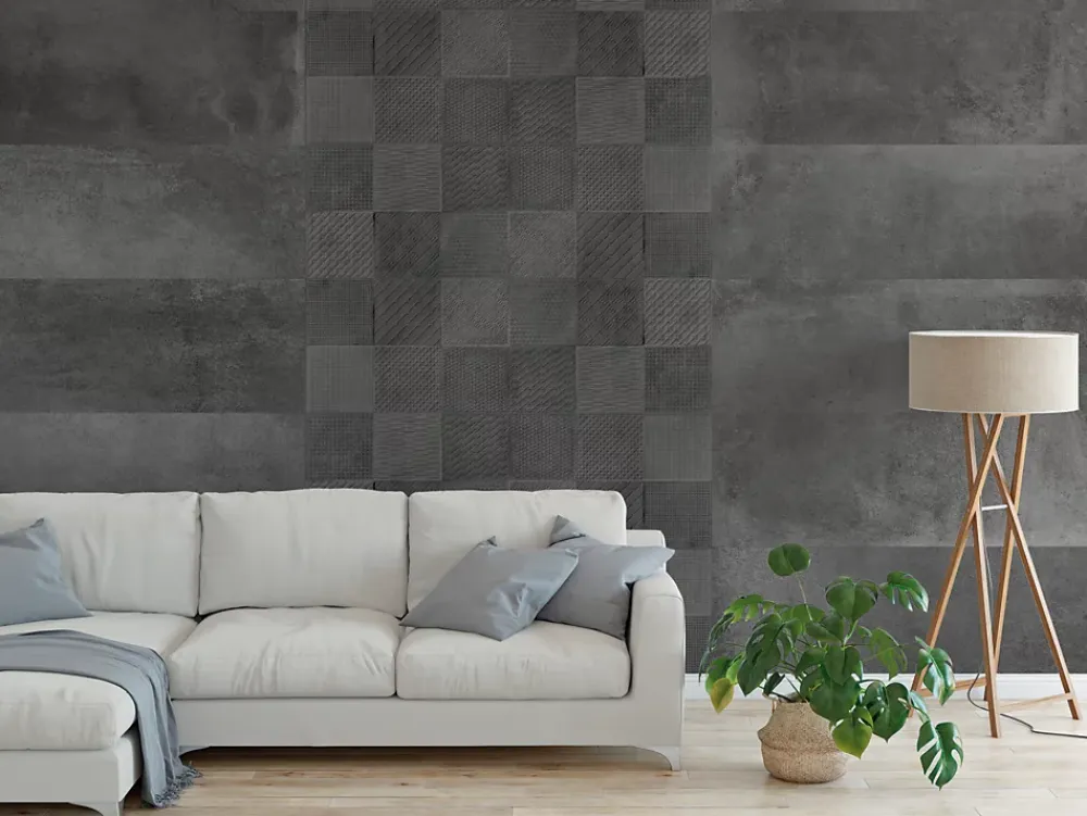 Carrelage Mural Effet Béton<Carrelage mural intérieur effet béton anthracite décor carrés texturés L.90 x l.30 cm x ép.8 mm, Pavlos