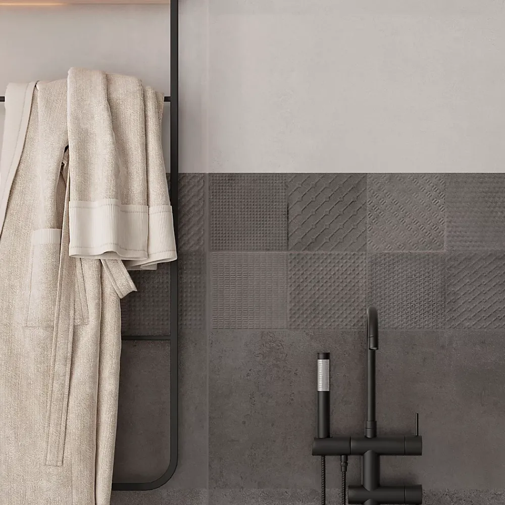 Carrelage Mural Effet Béton<Carrelage mural intérieur effet béton anthracite décor carrés texturés L.90 x l.30 cm x ép.8 mm, Pavlos