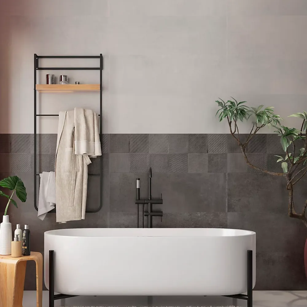 Carrelage Mural Effet Béton<Carrelage mural intérieur effet béton anthracite décor carrés texturés L.90 x l.30 cm x ép.8 mm, Pavlos