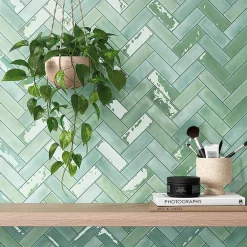 Lux Mosaic Carrelage Mural Mini Metro 5x15cm Premium. Beret Moss Brillant- Carrelage Mural Effet Béton|Carrelage Mural Pour Pièce À Vivre