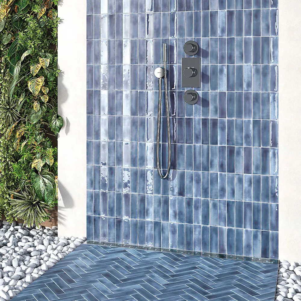 Lux Mosaic Carrelage Mural Mini Metro 5x15cm Premium. Beret Night Blue Brillant- Carrelage Mural Effet Béton